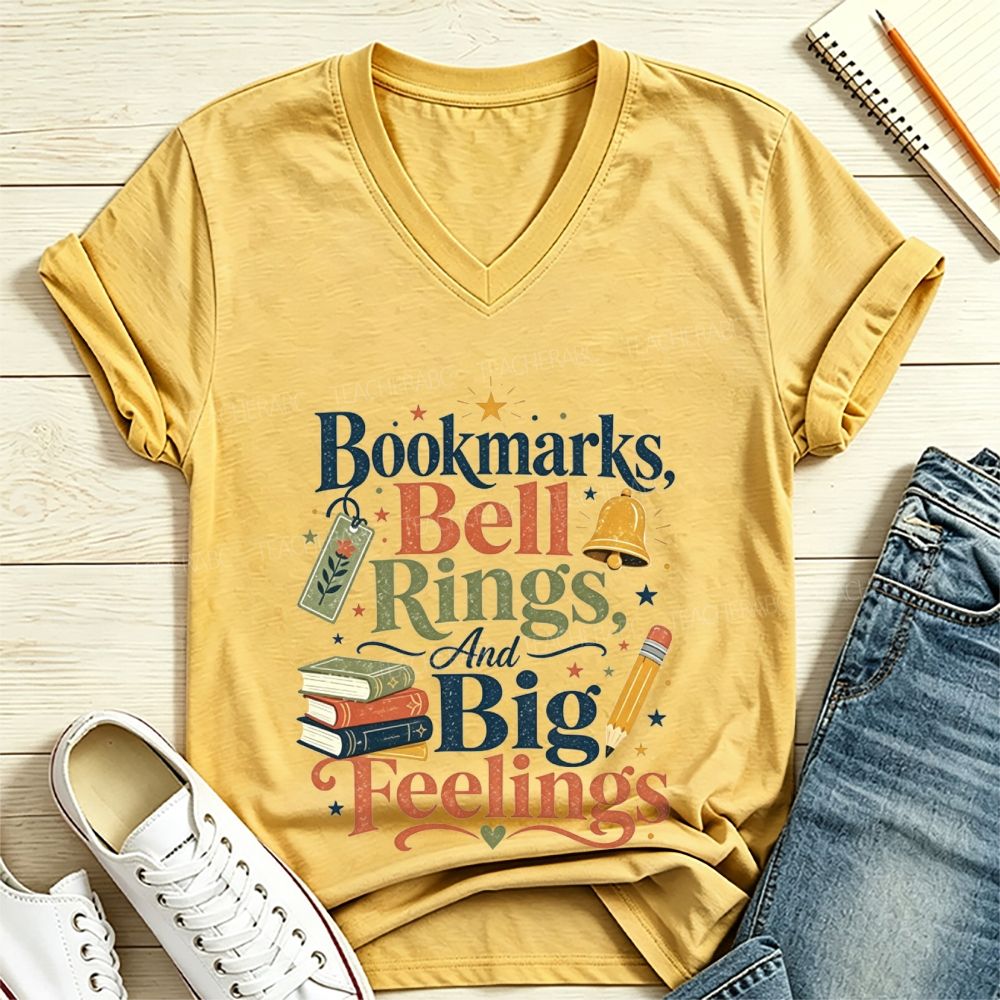 Bookmarks Bell Rings And Big Feelings V Neck T-shirt
