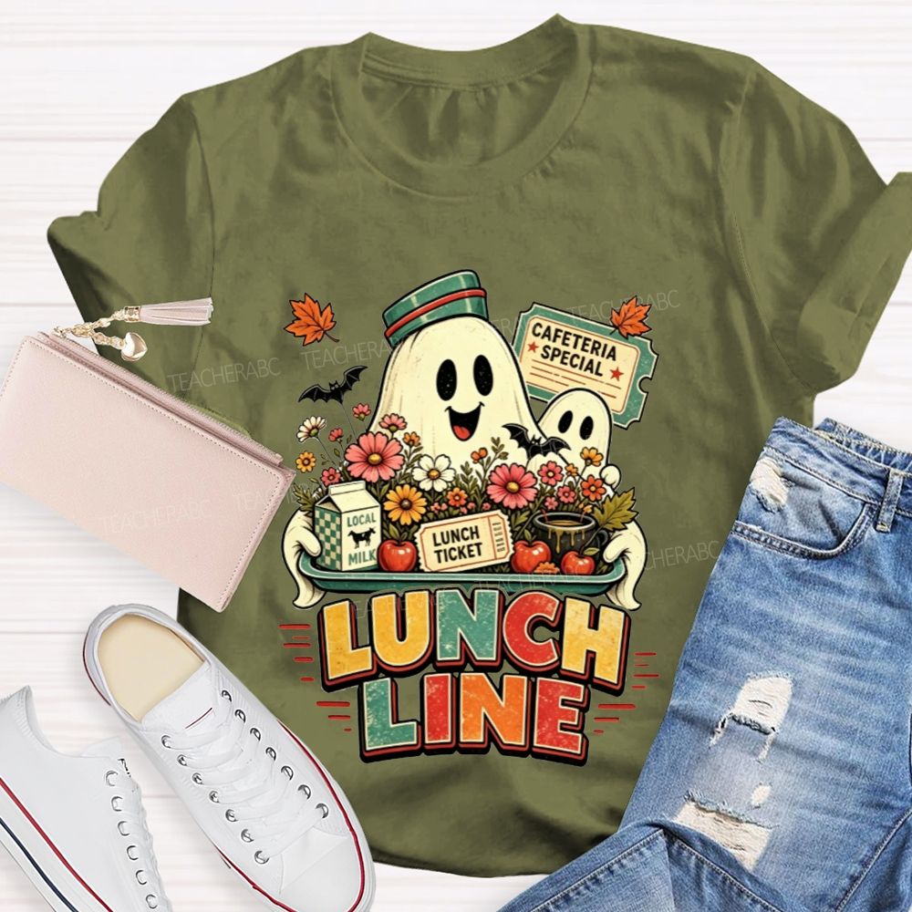 Lunch Line Ghost Cafeteria Worker Halloween T-shirt