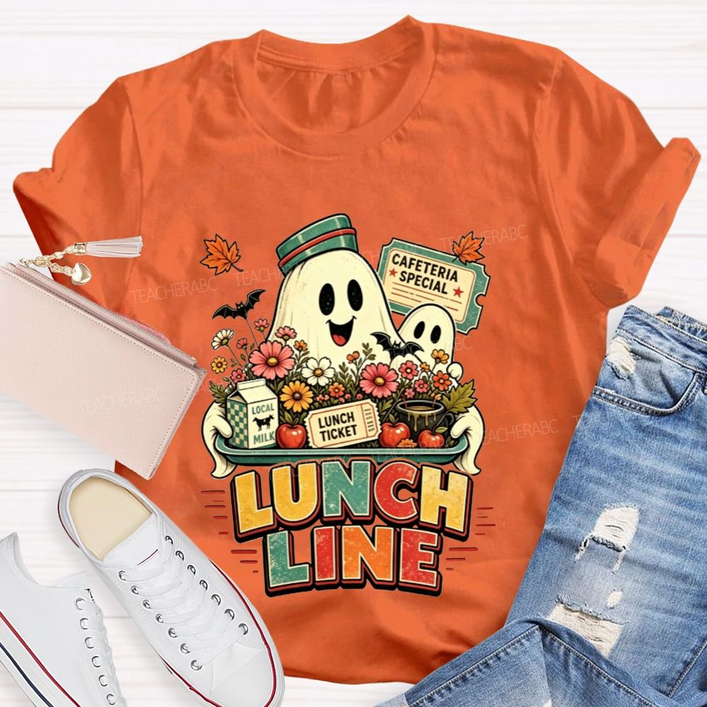Lunch Line Ghost Cafeteria Worker Halloween T-shirt