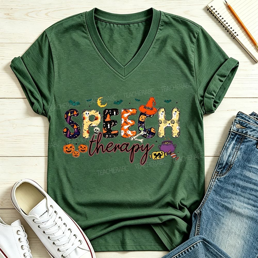 Speech Therapy Gets Spooky This Fall V Neck T-shirt