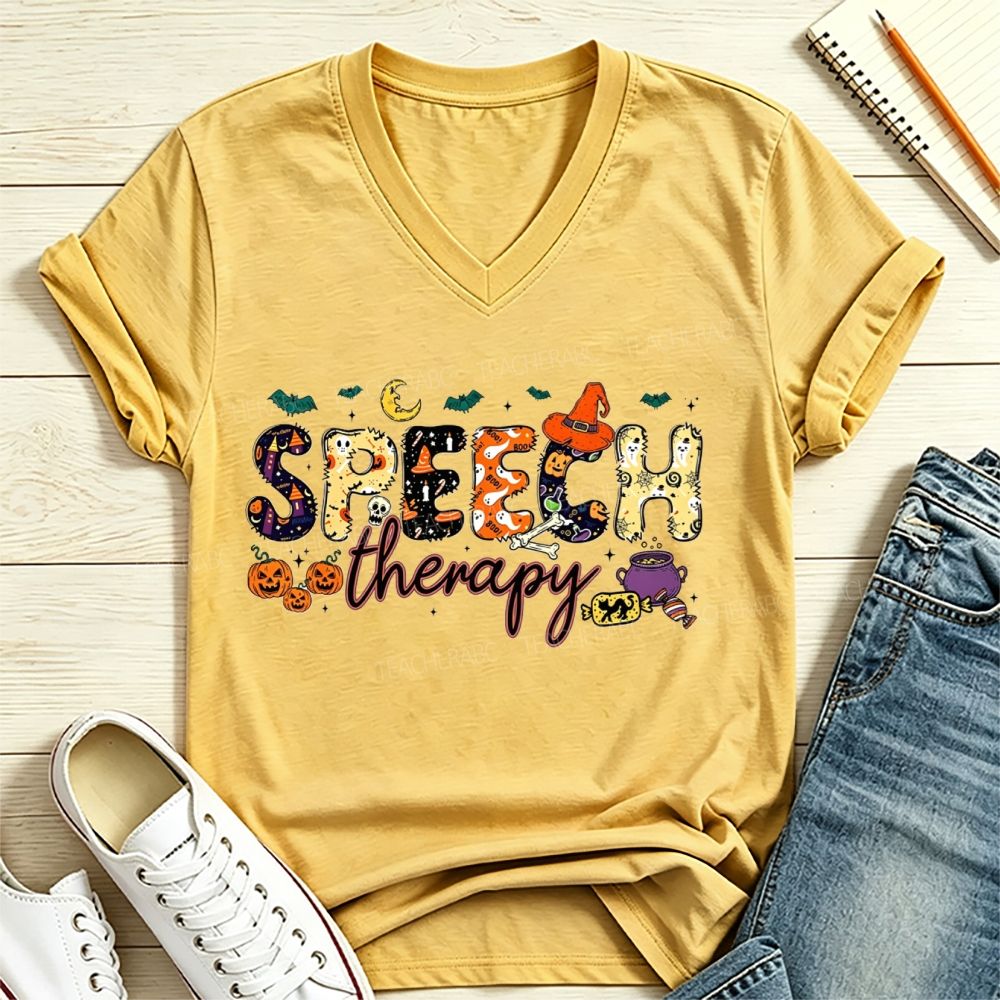 Speech Therapy Gets Spooky This Fall V Neck T-shirt