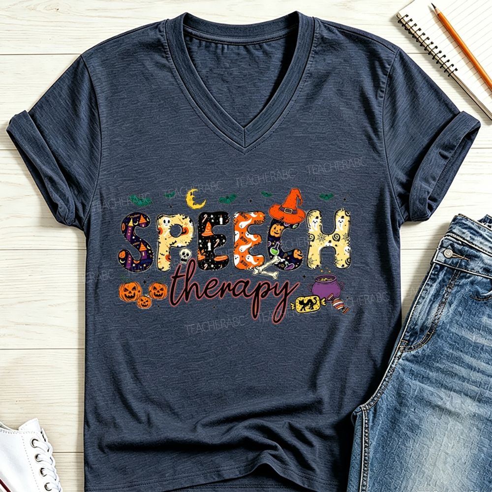 Speech Therapy Gets Spooky This Fall V Neck T-shirt