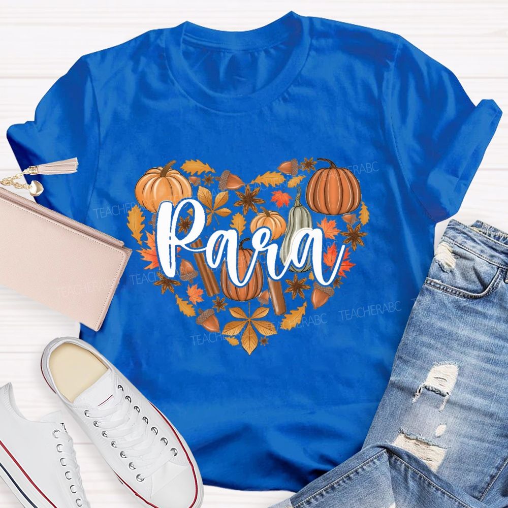 Para Pumpkin Heart Fall Leaves Acorn Thanksgiving Teacher T-shirt