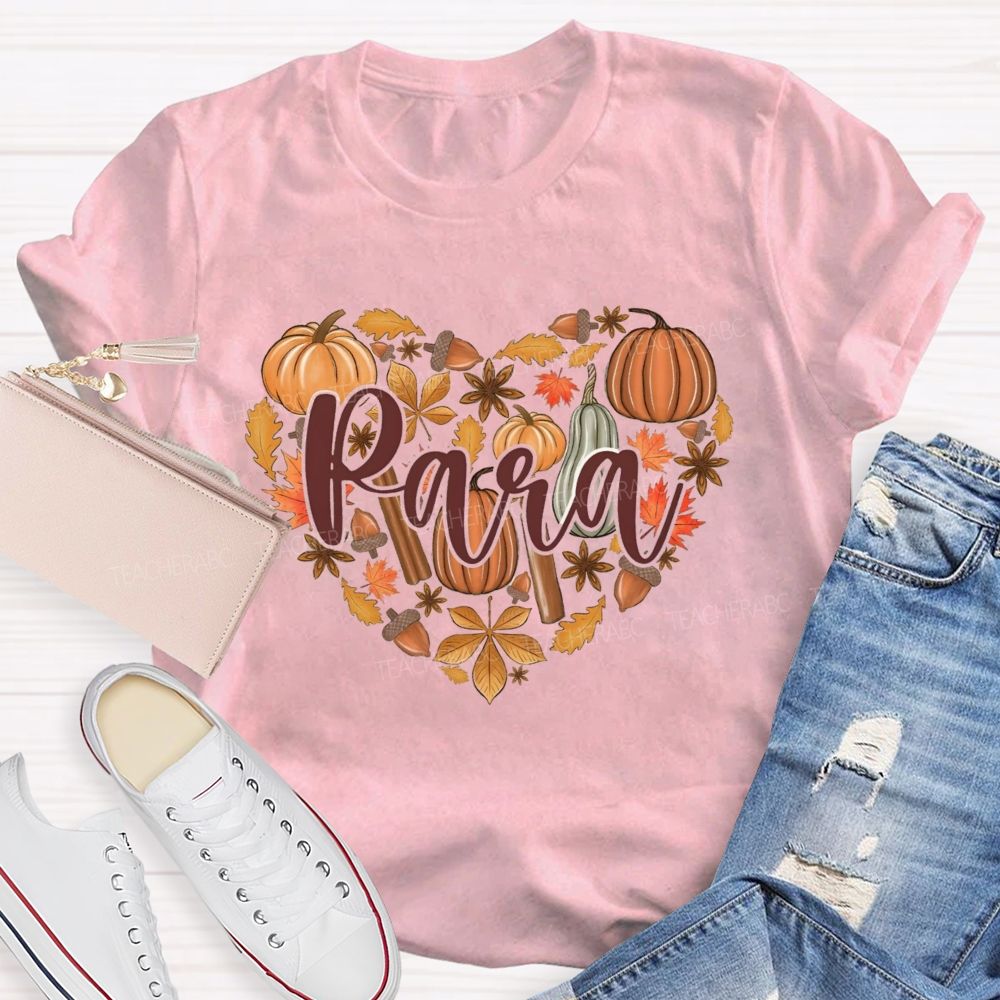 Para Pumpkin Heart Fall Leaves Acorn Thanksgiving Teacher T-shirt