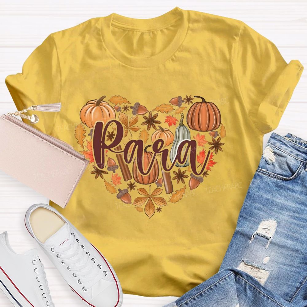 Para Pumpkin Heart Fall Leaves Acorn Thanksgiving Teacher T-shirt