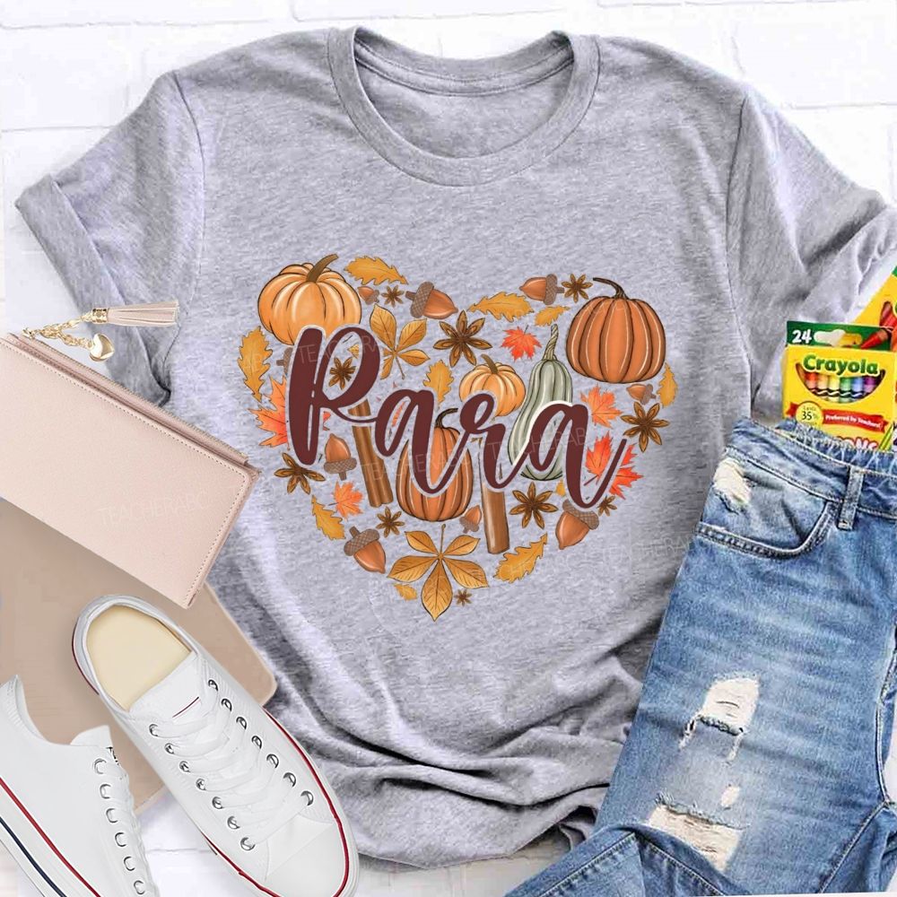 Para Pumpkin Heart Fall Leaves Acorn Thanksgiving Teacher T-shirt