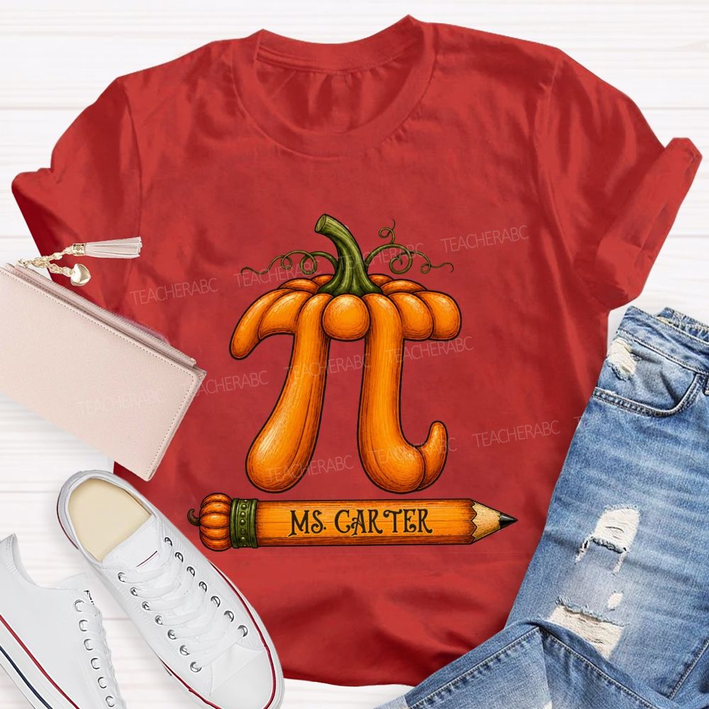 Personalized Name Pumpkin Pi Math Teacher Fall T-shirt