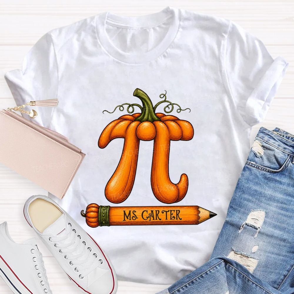 Personalized Name Pumpkin Pi Math Teacher Fall T-shirt