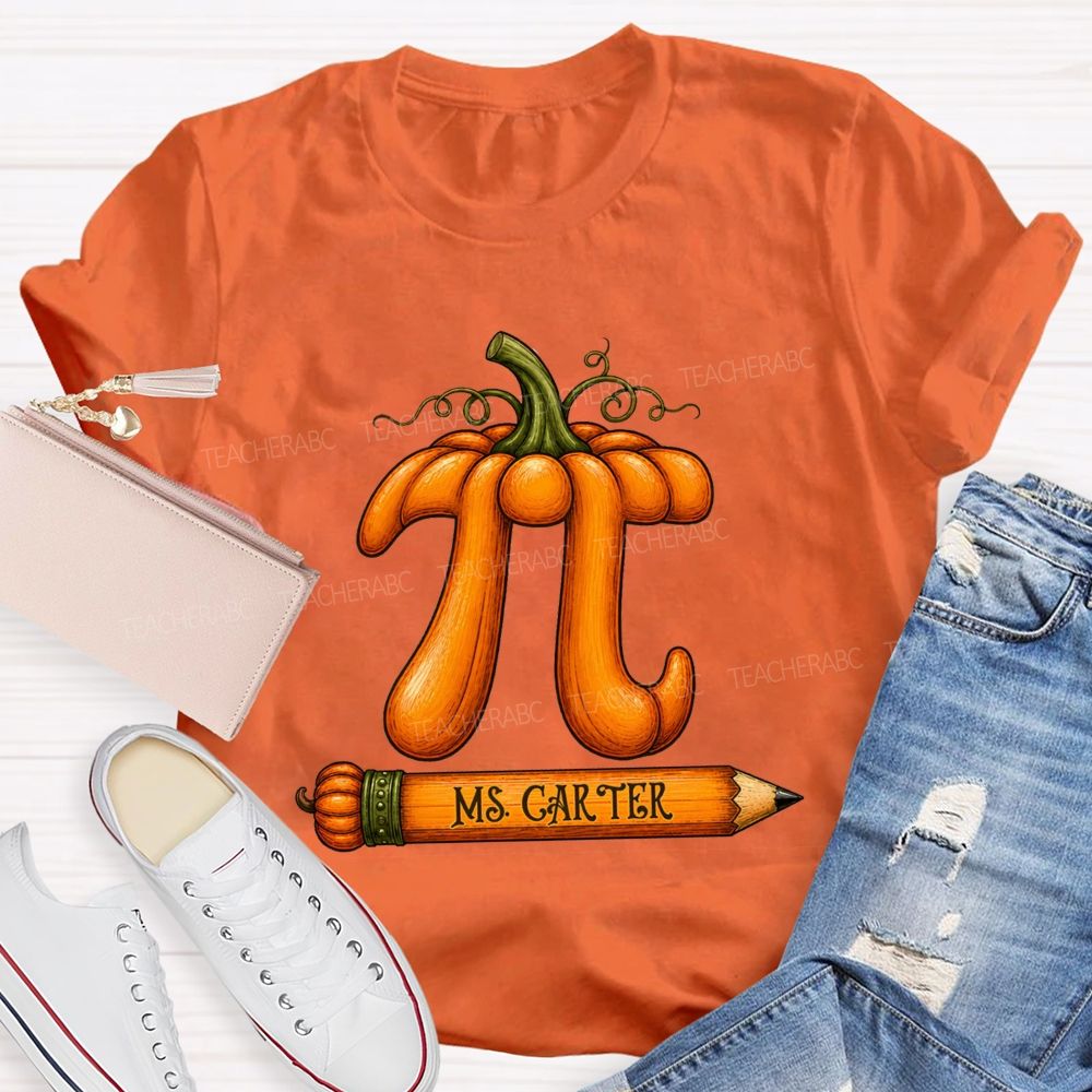 Personalized Name Pumpkin Pi Math Teacher Fall T-shirt