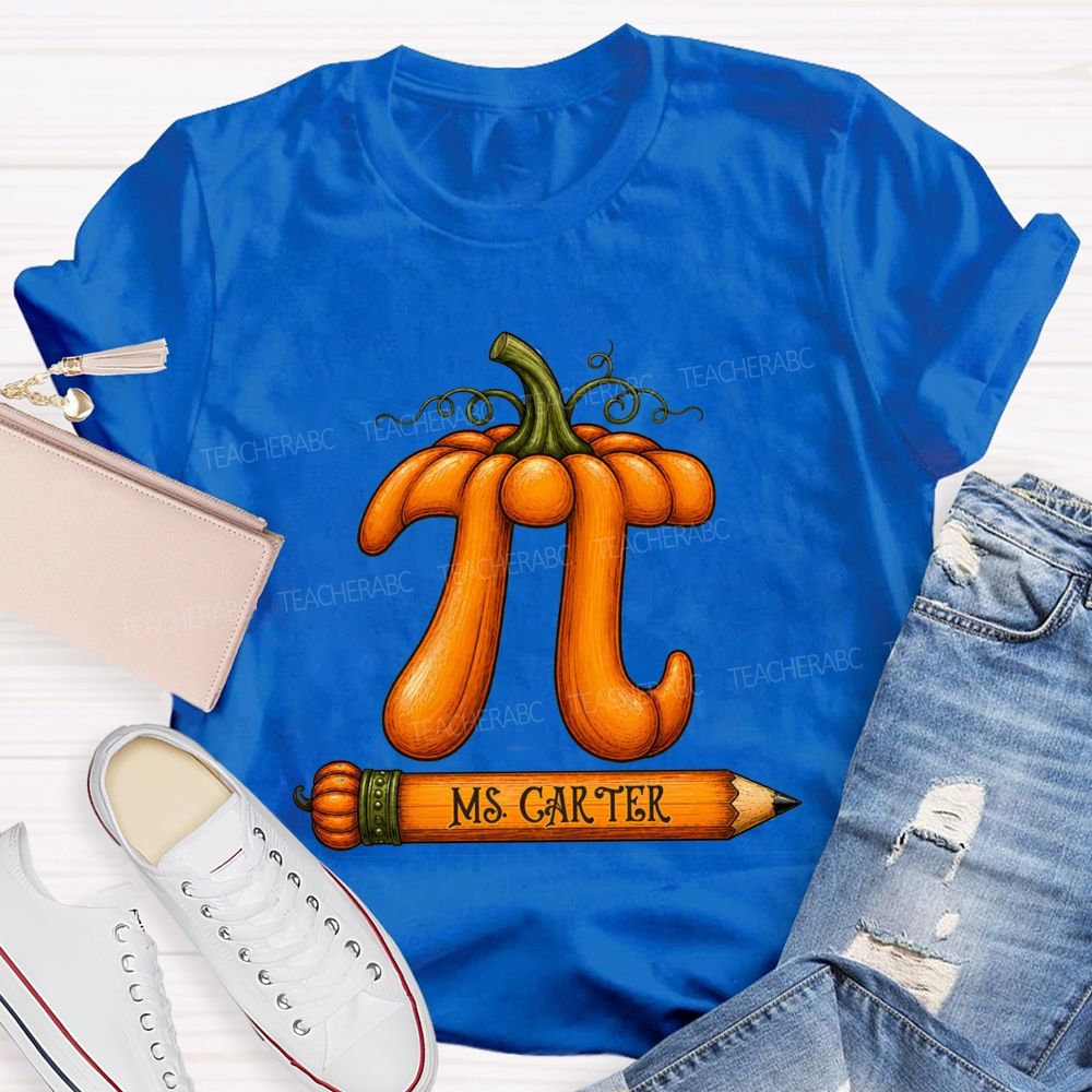 Personalized Name Pumpkin Pi Math Teacher Fall T-shirt