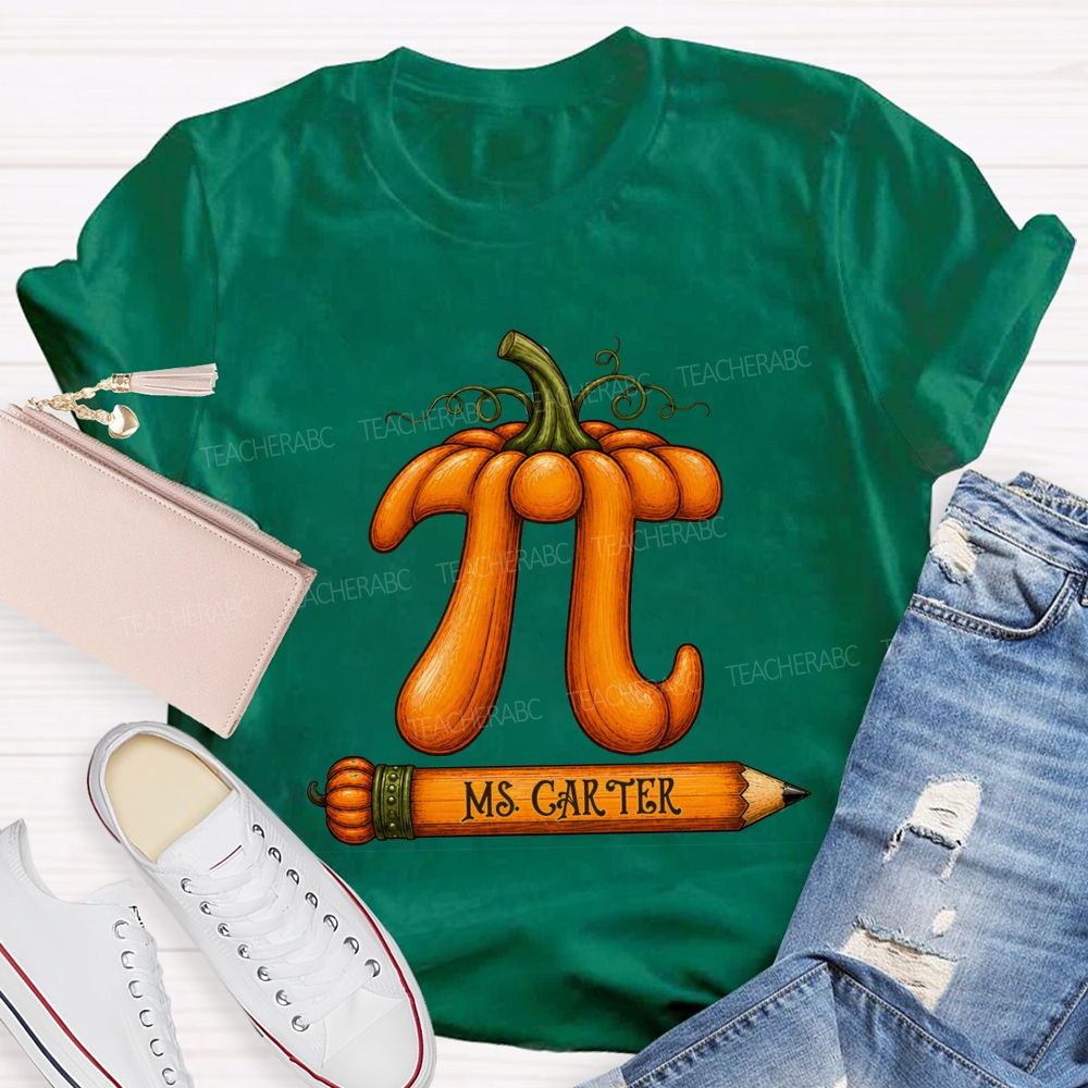 Personalized Name Pumpkin Pi Math Teacher Fall T-shirt