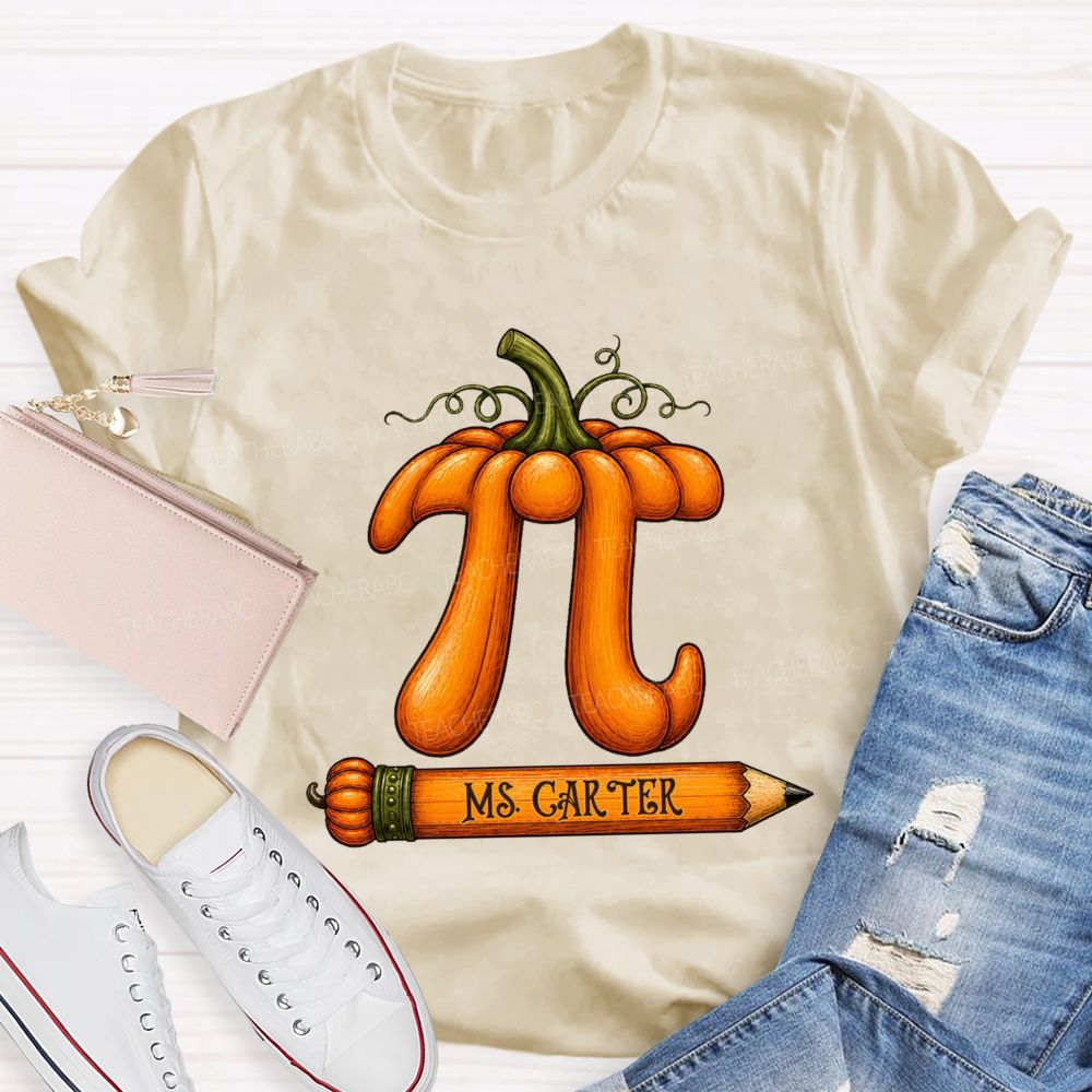 Personalized Name Pumpkin Pi Math Teacher Fall T-shirt