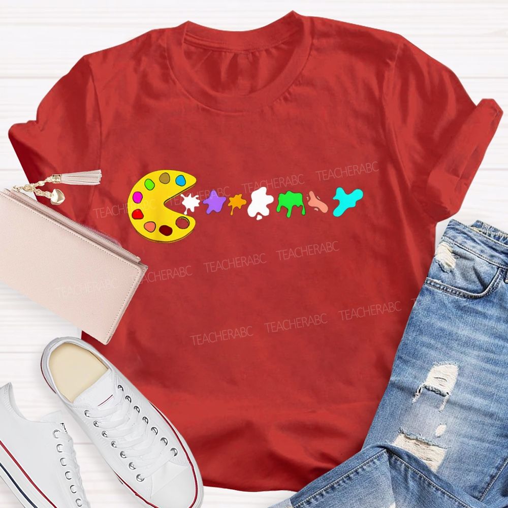 Pac-Man Art Palette Eating Paint Splats Art Teacher T-shirt