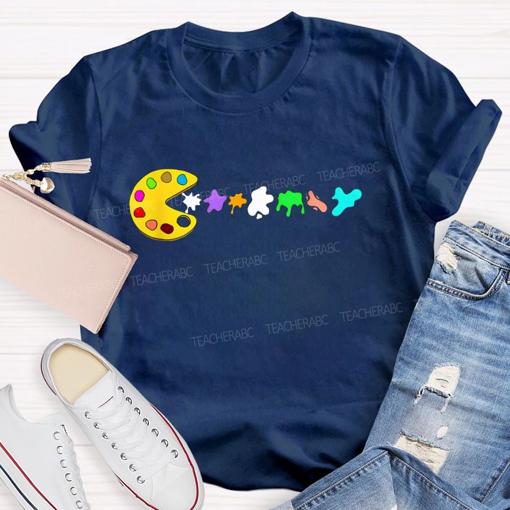 Pac-Man Art Palette Eating Paint Splats Art Teacher T-shirt