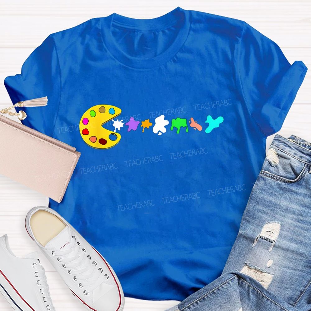 Pac-Man Art Palette Eating Paint Splats Art Teacher T-shirt