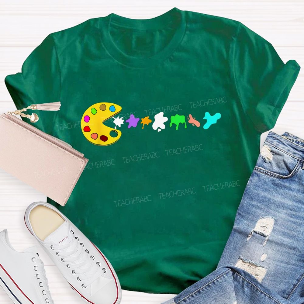Pac-Man Art Palette Eating Paint Splats Art Teacher T-shirt