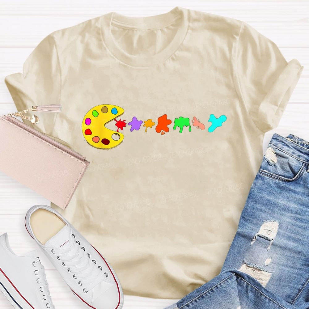 Pac-Man Art Palette Eating Paint Splats Art Teacher T-shirt