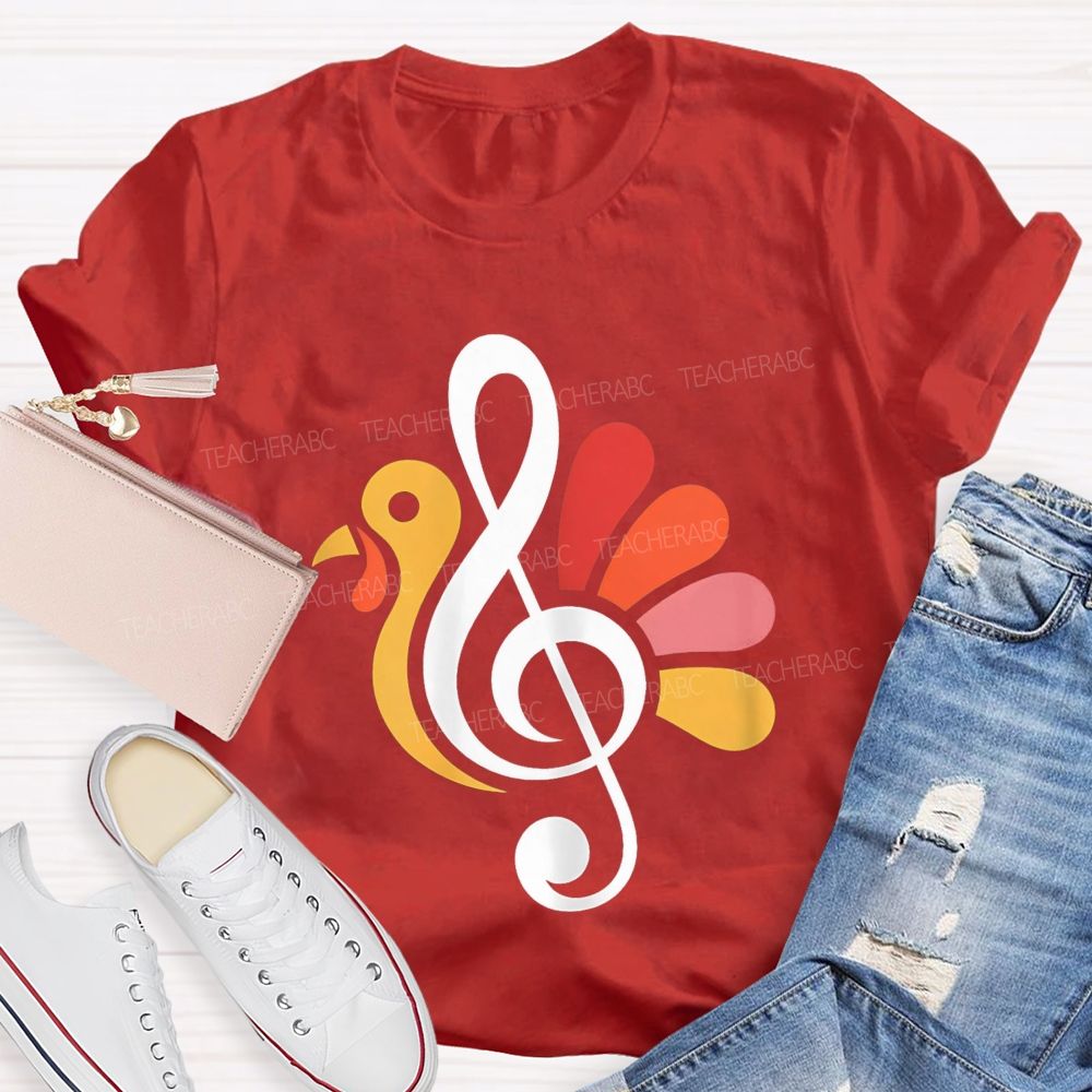 Thanksgiving Music Teacher Treble Clef Turkey Teacher T-shirt