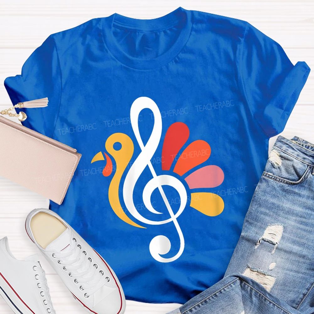 Thanksgiving Music Teacher Treble Clef Turkey Teacher T-shirt