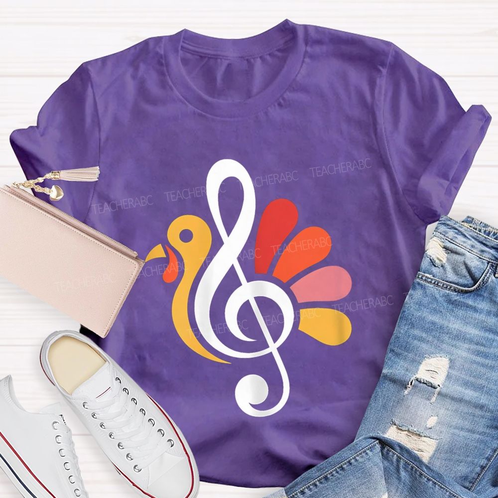 Thanksgiving Music Teacher Treble Clef Turkey Teacher T-shirt