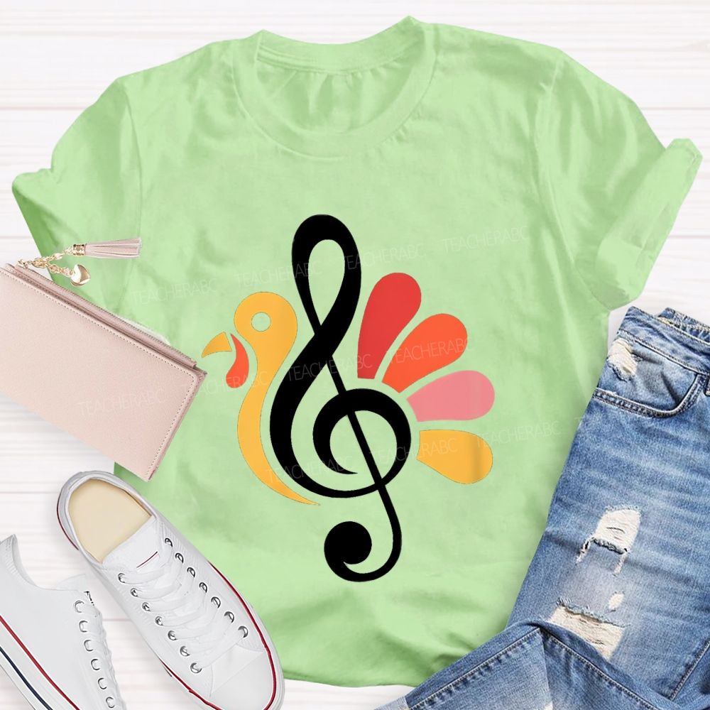 Thanksgiving Music Teacher Treble Clef Turkey Teacher T-shirt