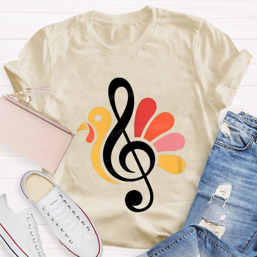 Thanksgiving Music Teacher Treble Clef Turkey Teacher T-shirt