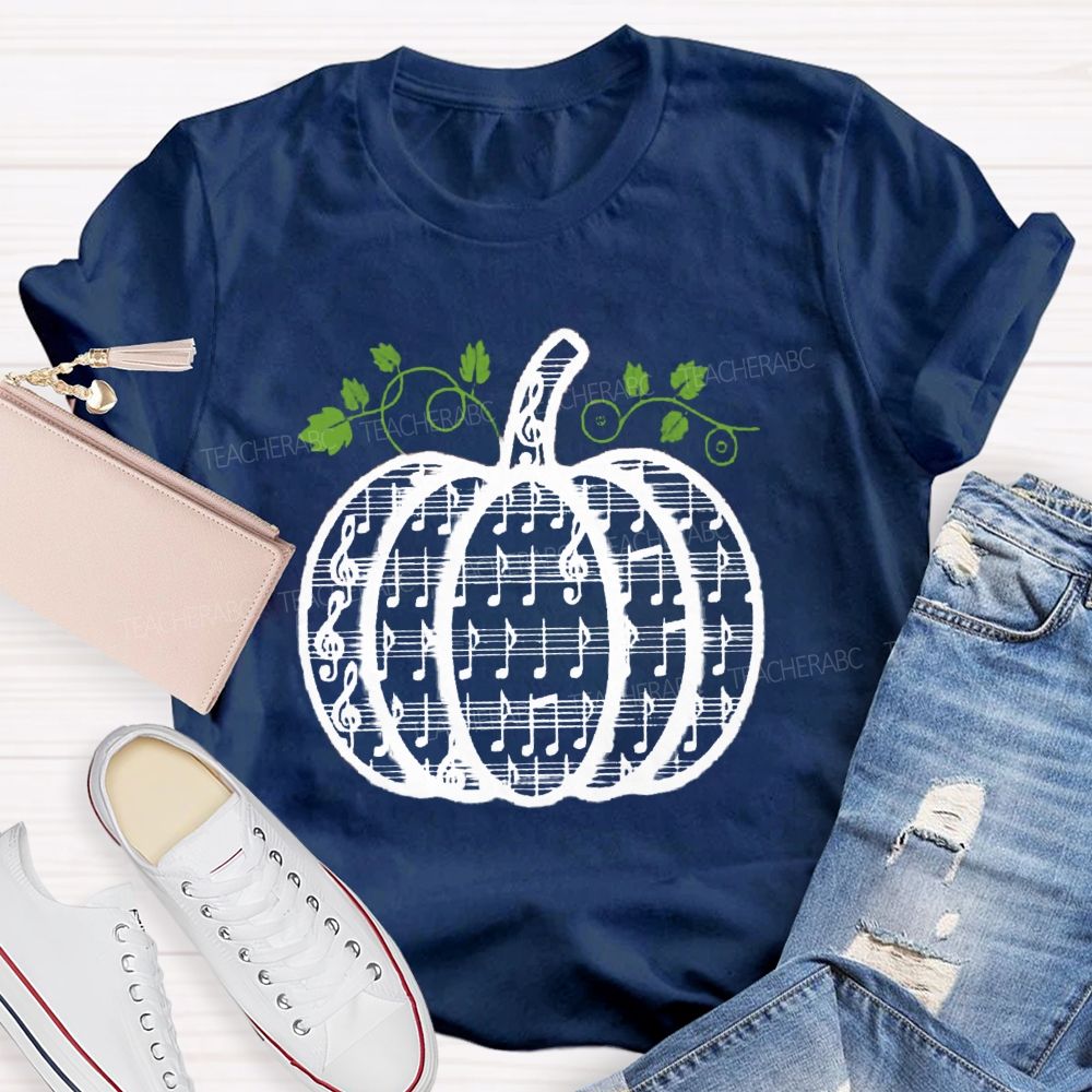 Music Notes Pumpkin Fall Music Teacher T-shirt