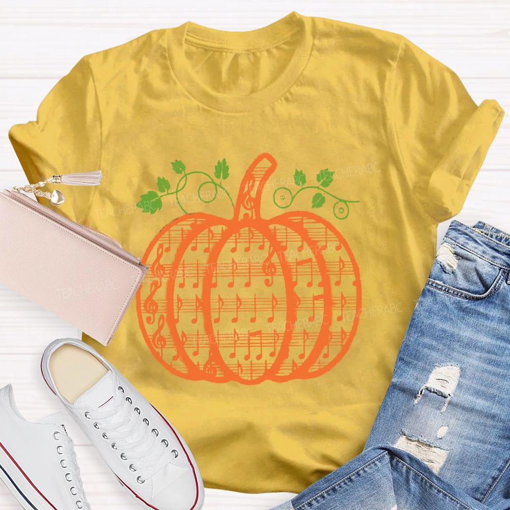 Music Notes Pumpkin Fall Music Teacher T-shirt