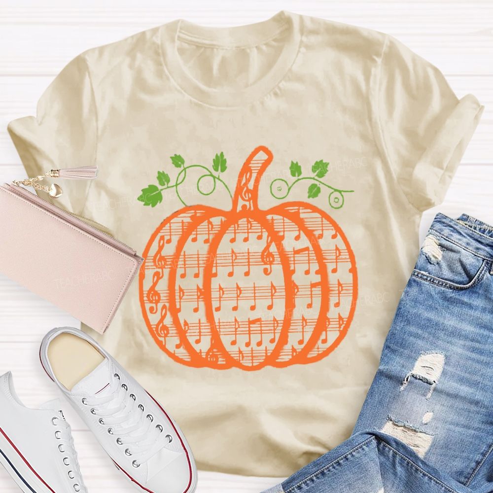 Music Notes Pumpkin Fall Music Teacher T-shirt