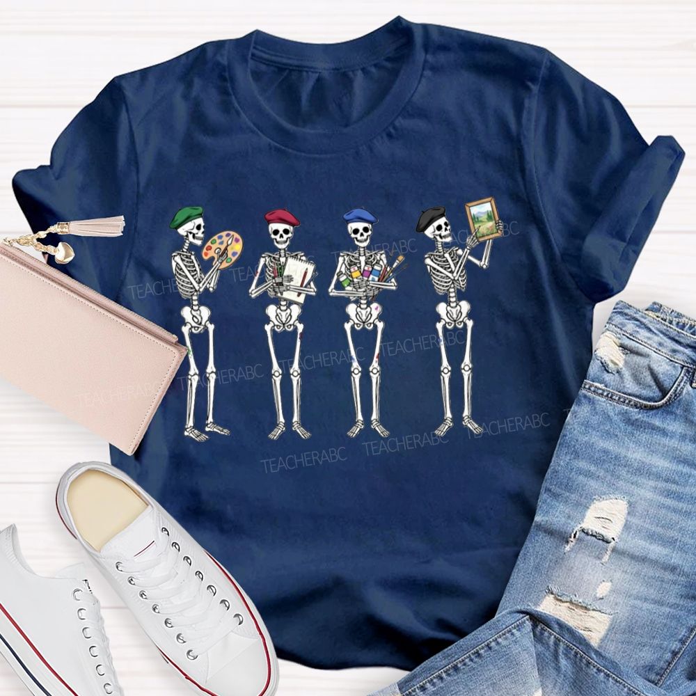 Halloween Art Teacher Skeleton Artists Teacher T-shirt