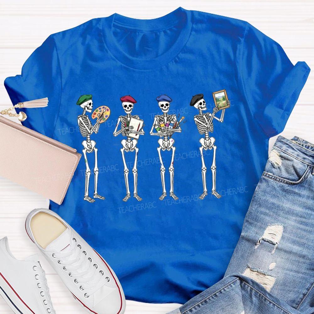 Halloween Art Teacher Skeleton Artists Teacher T-shirt
