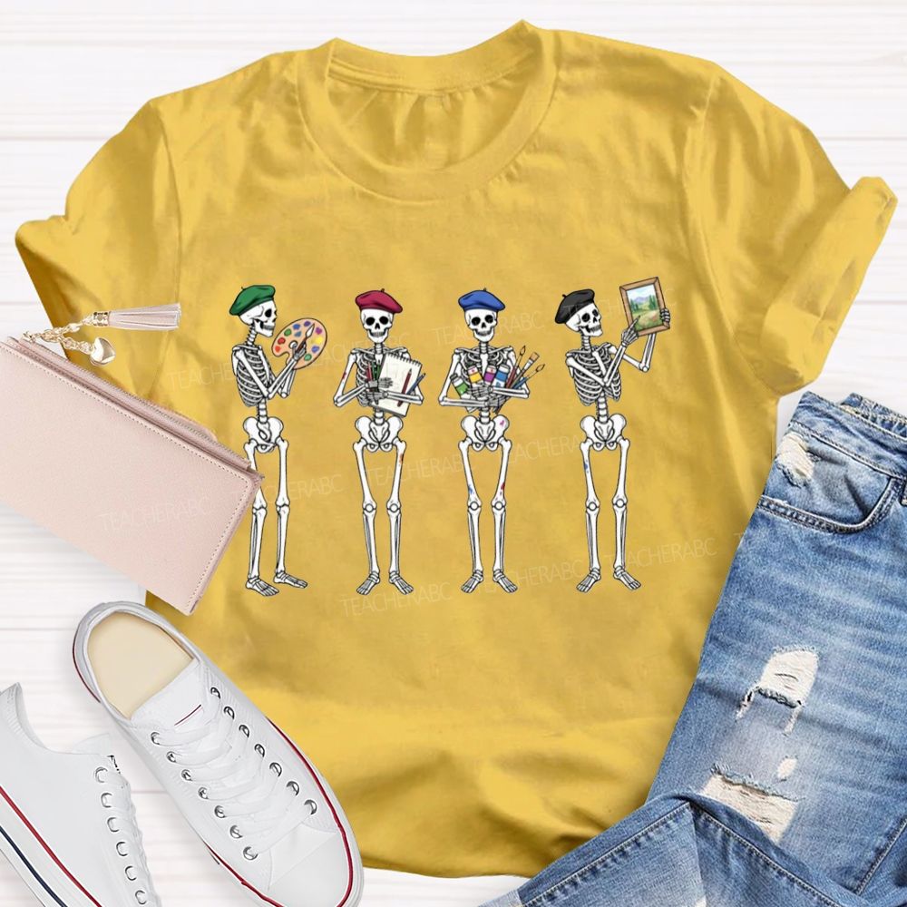 Halloween Art Teacher Skeleton Artists Teacher T-shirt