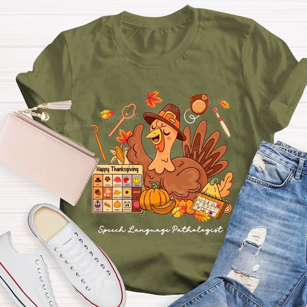 Fall Speech‑Language Pathologist Slp Thanksgiving Turkey Teacher T-shirt