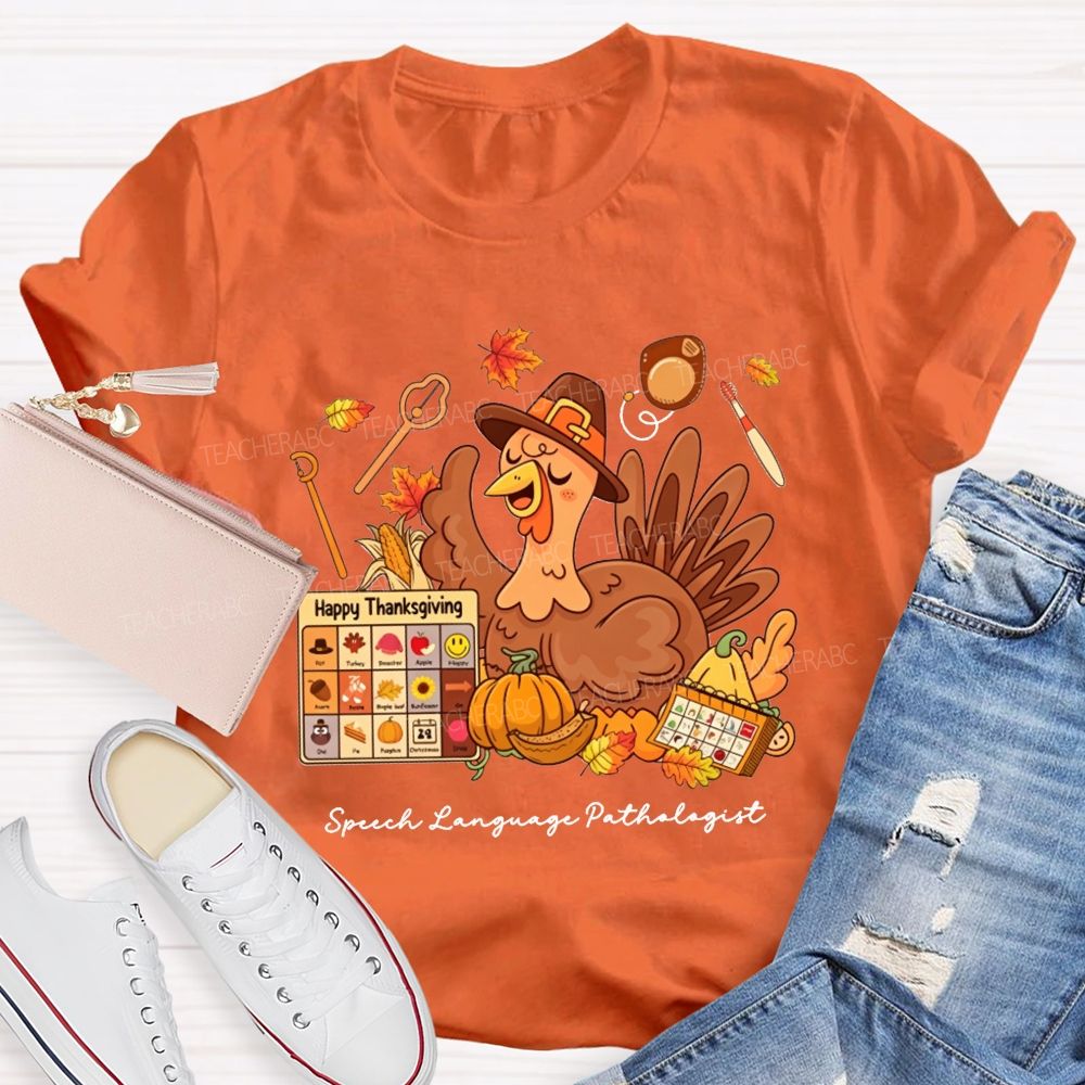 Fall Speech‑Language Pathologist Slp Thanksgiving Turkey Teacher T-shirt