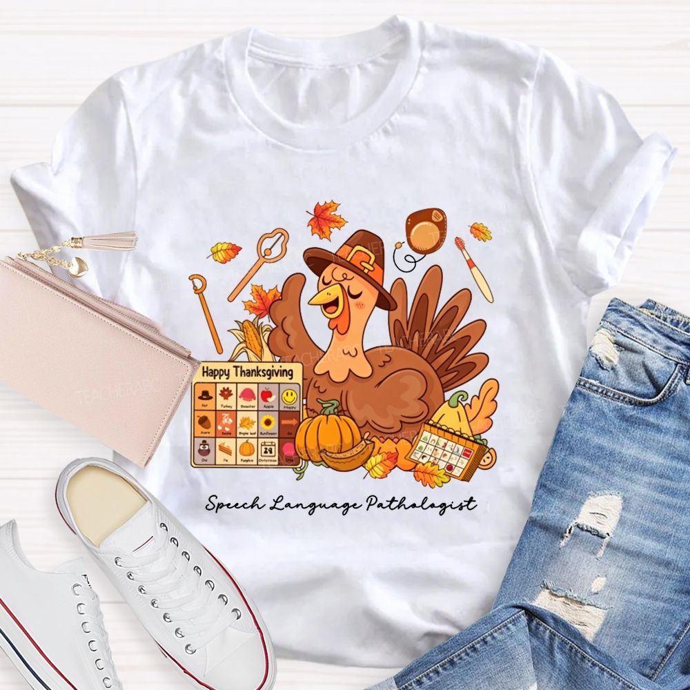 Fall Speech‑Language Pathologist Slp Thanksgiving Turkey Teacher T-shirt