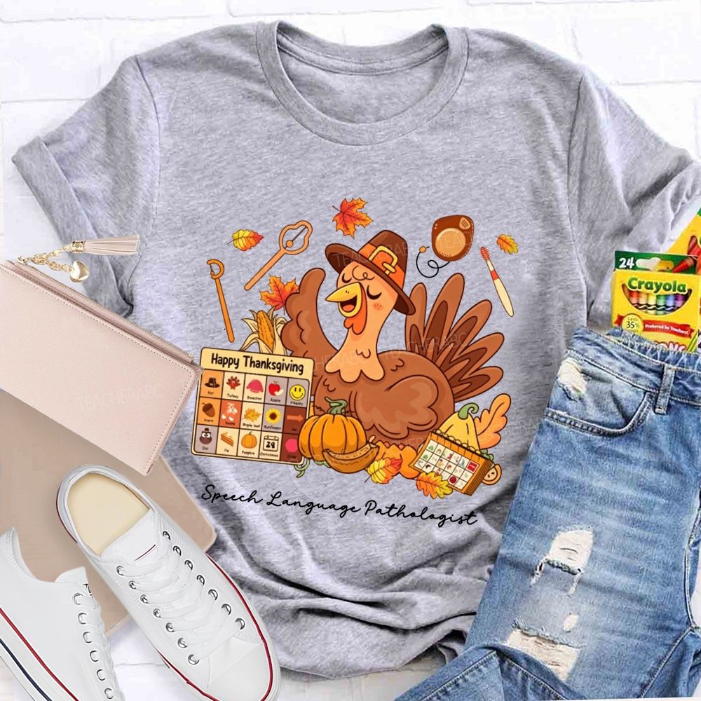 Fall Speech‑Language Pathologist Slp Thanksgiving Turkey Teacher T-shirt