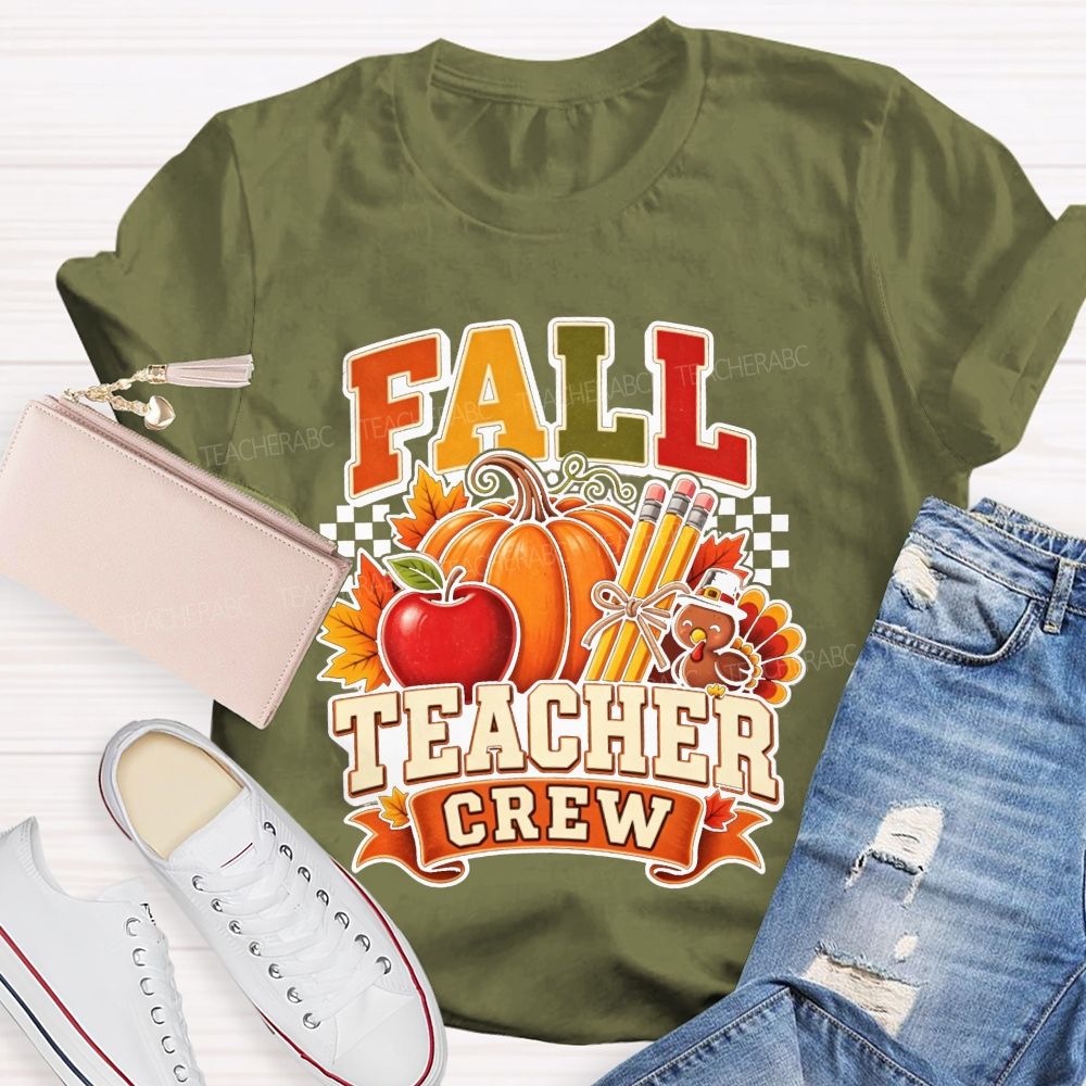 Fall Teacher Crew Pumpkin Apple Turkey Thanksgiving Teacher T-shirt