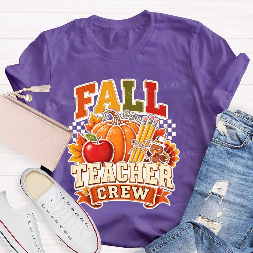 Fall Teacher Crew Pumpkin Apple Turkey Thanksgiving Teacher T-shirt