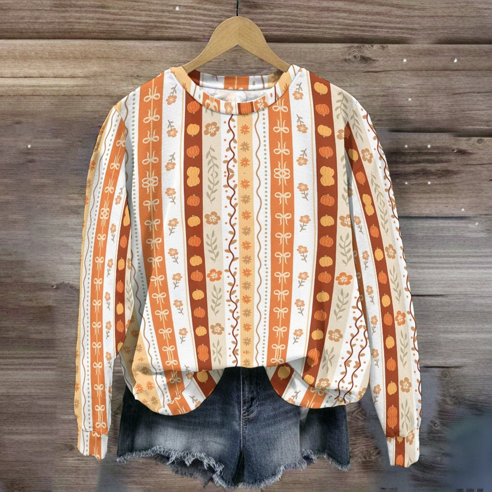 Pumpkin Bow Strip Sweatshirt
