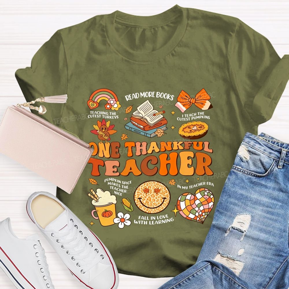 One Thankful Teacher Fall Thanksgiving Teacher T-shirt