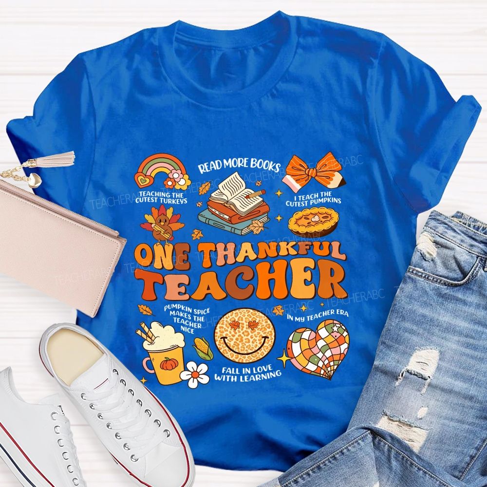 One Thankful Teacher Fall Thanksgiving Teacher T-shirt