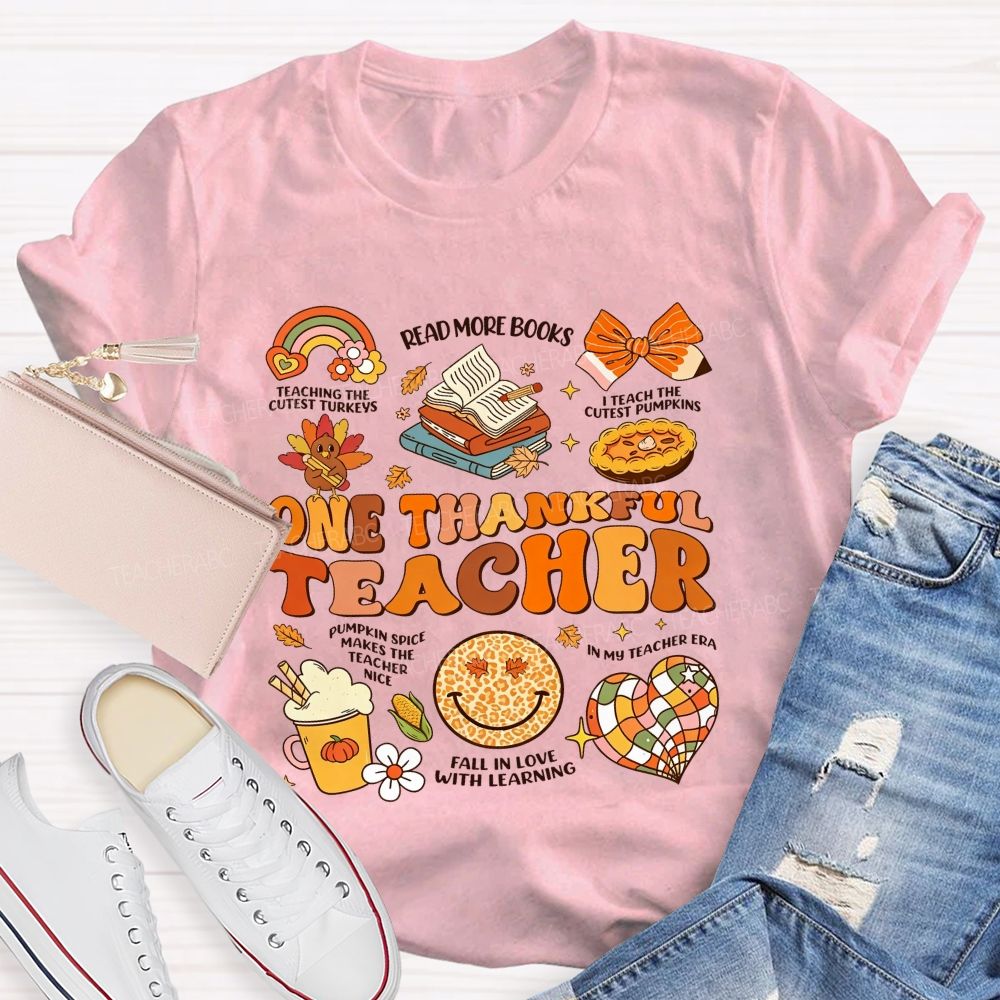 One Thankful Teacher Fall Thanksgiving Teacher T-shirt
