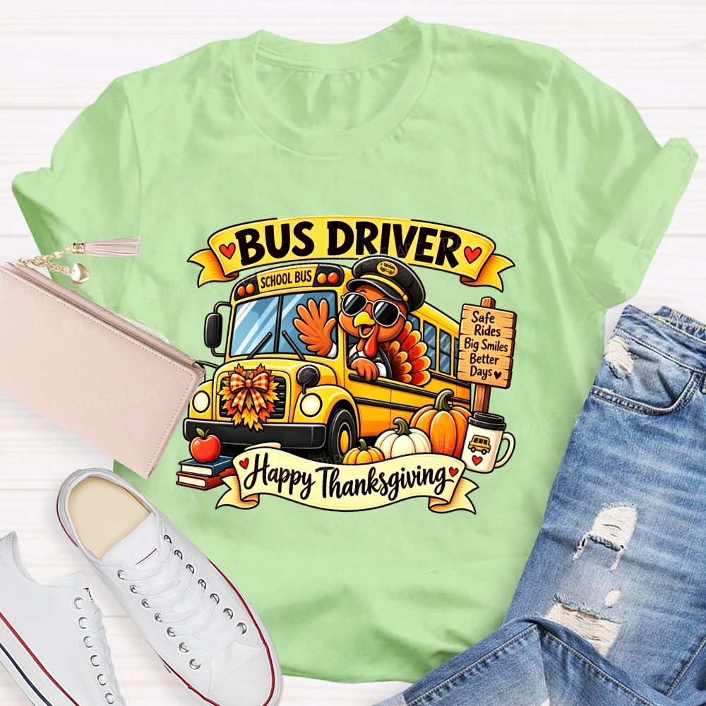 Bus Driver Happy Thanksgiving School Bus Turkey Fall T-shirt