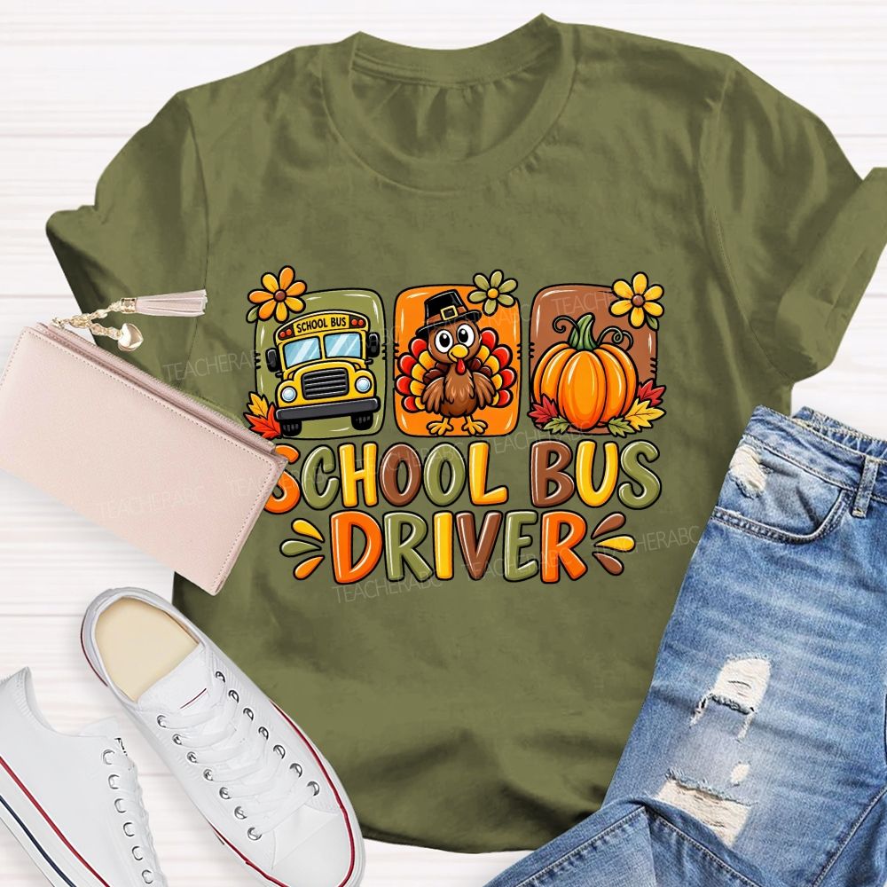 School Bus Driver Turkey Pumpkin Fall Thanksgiving T-shirt