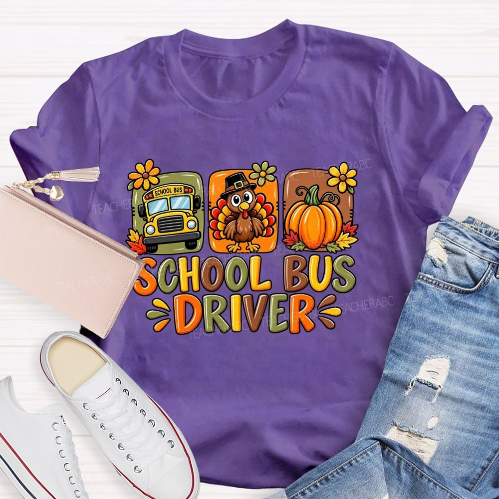 School Bus Driver Turkey Pumpkin Fall Thanksgiving T-shirt