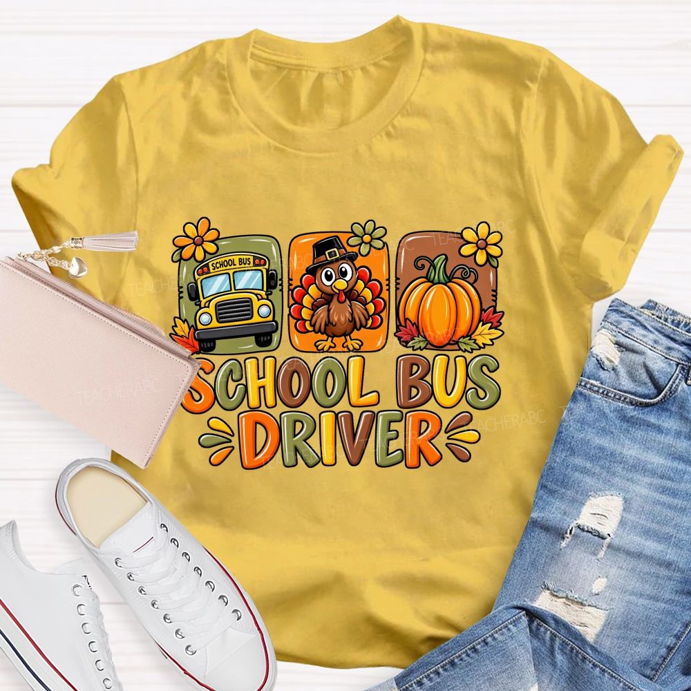 School Bus Driver Turkey Pumpkin Fall Thanksgiving T-shirt