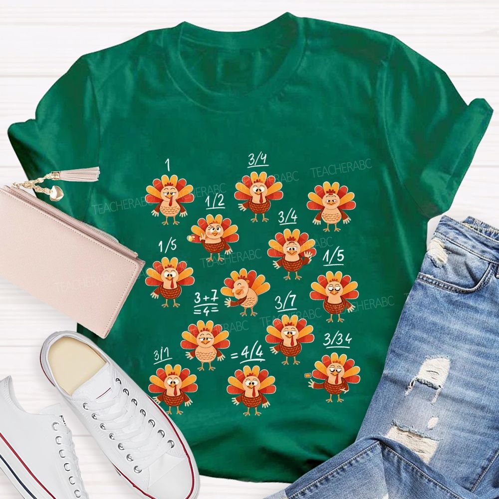 Thanksgiving Math Teacher Turkey Fractions Fall Teacher T-shirt