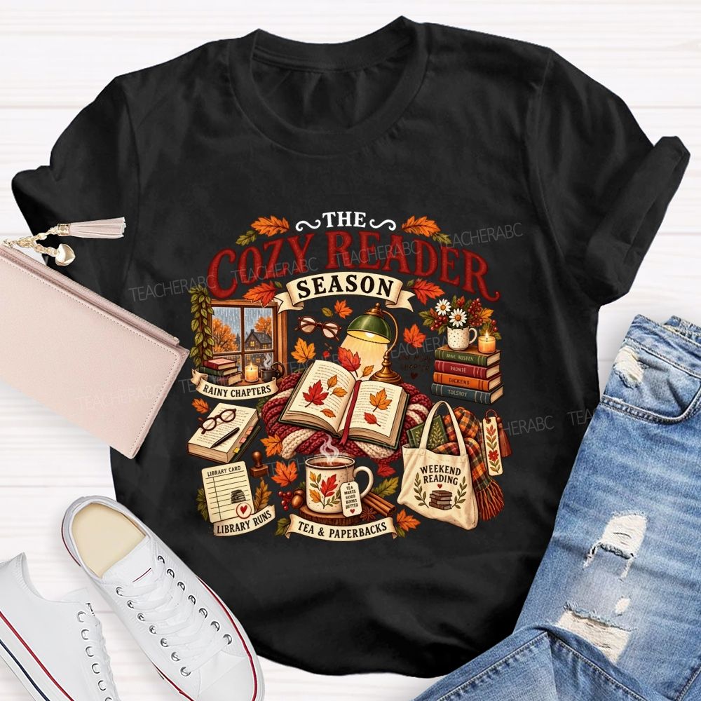 The Cozy Reader Season And Fall Book Lover Teacher T-shirt