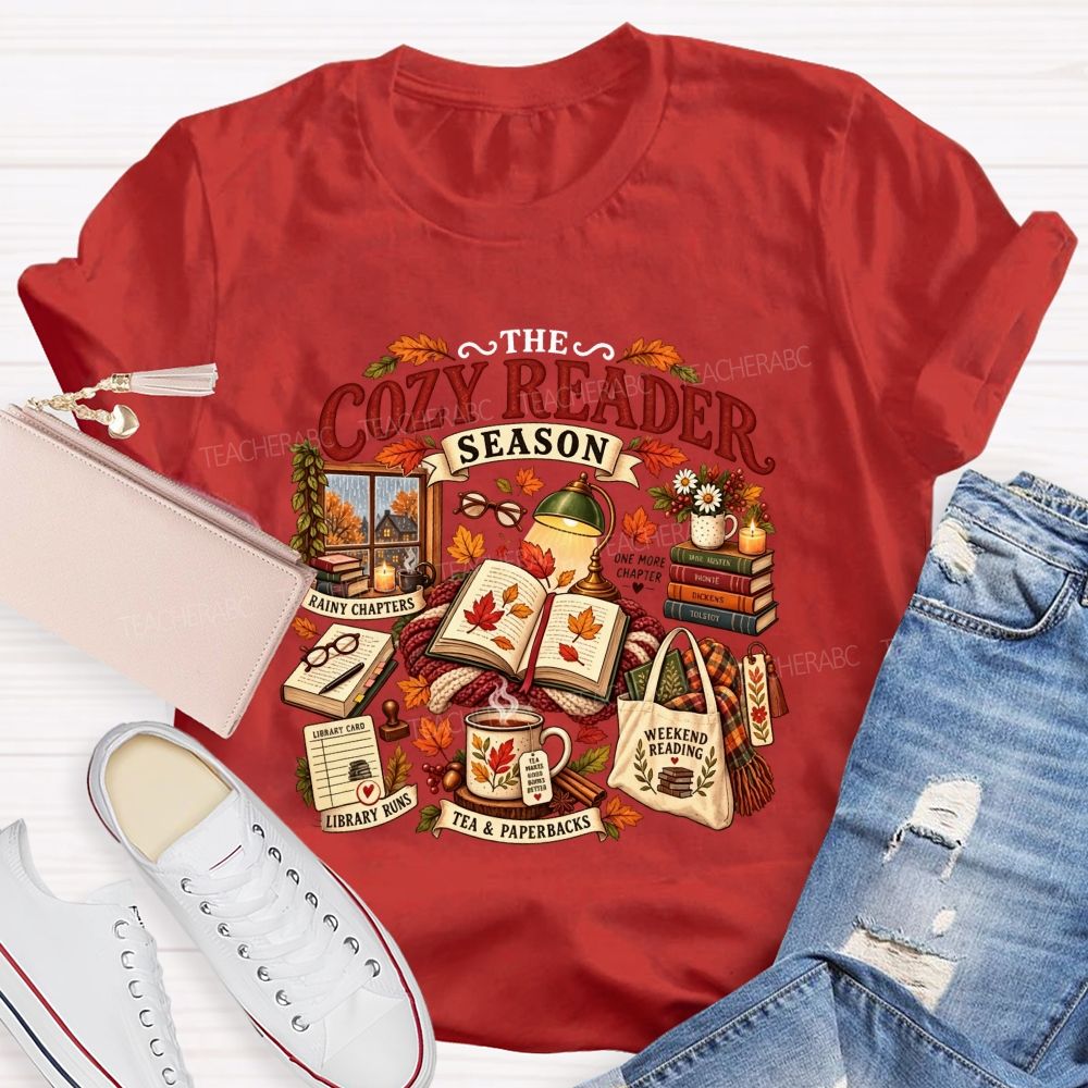 The Cozy Reader Season And Fall Book Lover Teacher T-shirt