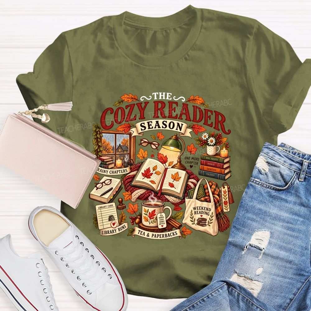 The Cozy Reader Season And Fall Book Lover Teacher T-shirt